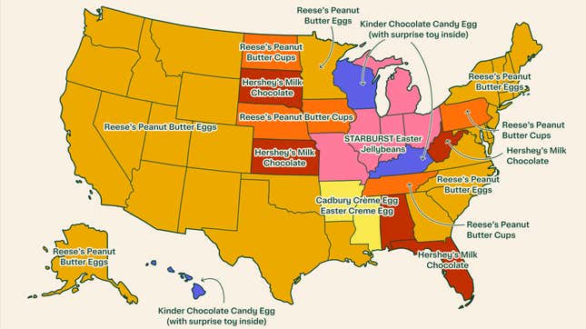 Map of most popular Easter candies by state, according to Instacart delivery data