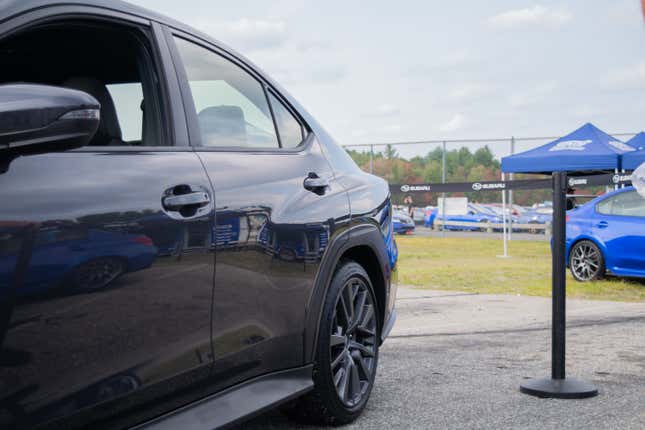 Photo of the 2022 Subaru WRX from the front quarter, showcasing the rear fender flares.
