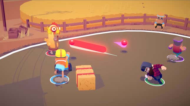 Creatures run around on a farm.
