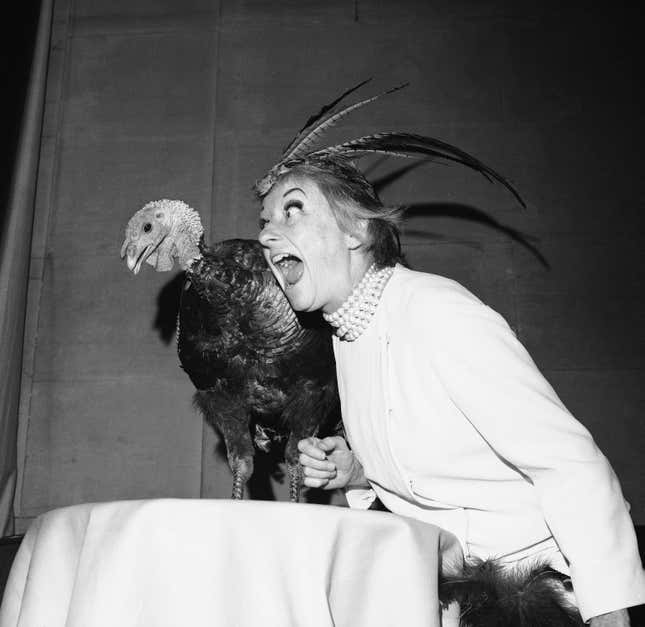 Image for article titled Please enjoy these photos of Phyllis Diller making turkey faces