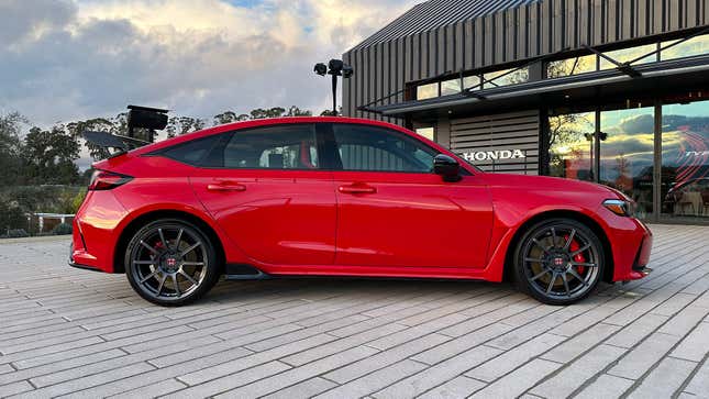 2023 Honda Civic Type R side view in Rallye Red