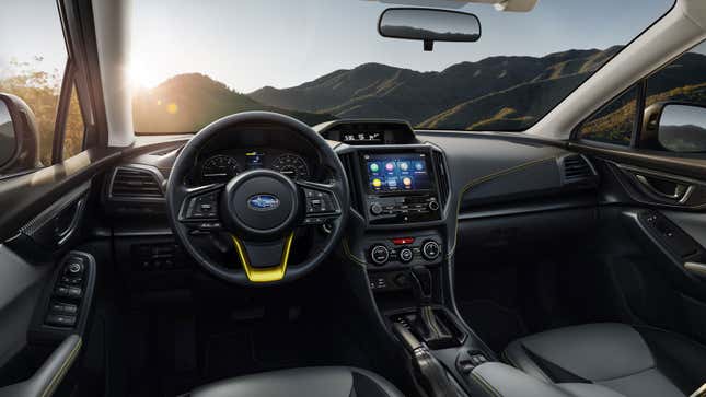 A photo of the interior on a Subaru car. 