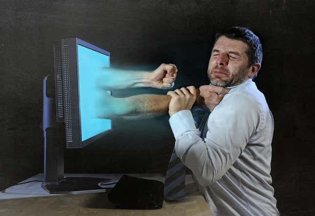 A computer punching a man