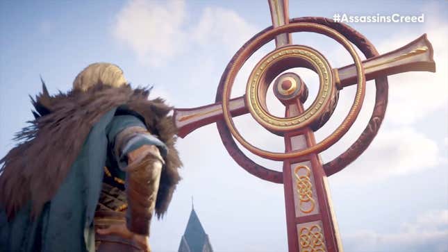 Eivor looks up at a cross in Assassin's Creed Valhalla: The Last Chapter