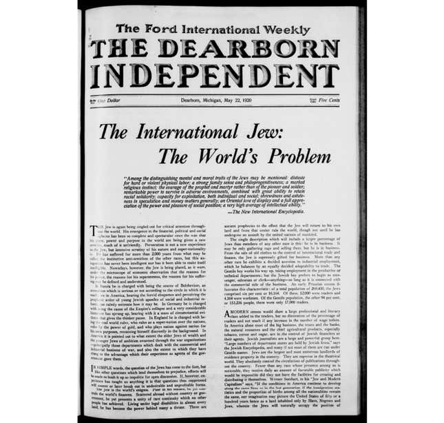 The front page of Dearborn Independent from May 1920