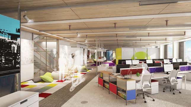It wouldn’t be a tech company’s office without cushions carelessly scattered about the place.