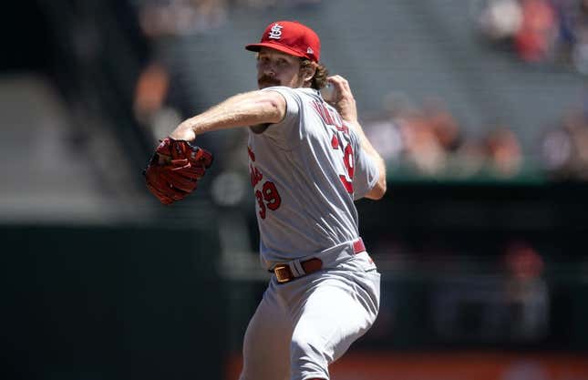 Apr 27, 2023; San Francisco, California, USA; St. Louis Cardinals starting pitcher Miles Mikolas (39) delivers a pitch against the San Francisco Giants during the first inning at Oracle Park.