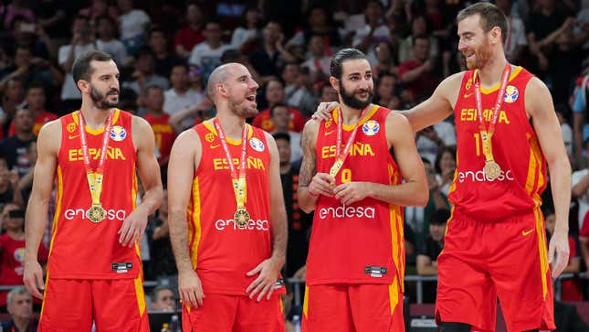 Spain celebrates winning the 2019 FIBA World Cup.