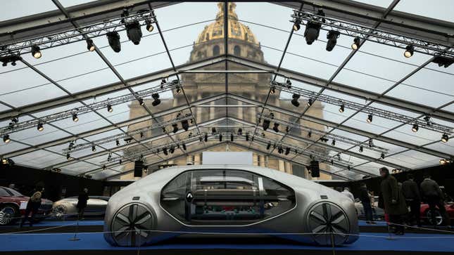 A futuristic concept car on display in Paris. 