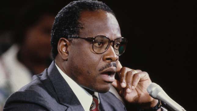 American lawyer and US Supreme Court nominee Clarence Thomas testifies before the confirmation hearings before the US Senate Judiciary Committee in the Caucus Room of the Russell Senate Office Building, Washington, DC, 11th September 1991. 