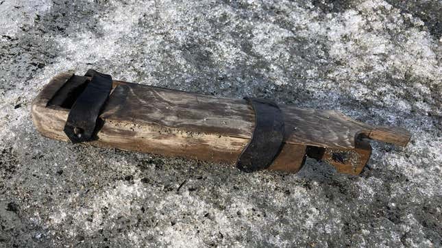 The wooden box found on the Lendbreen ice patch in Norway’s Breheimen National Park.