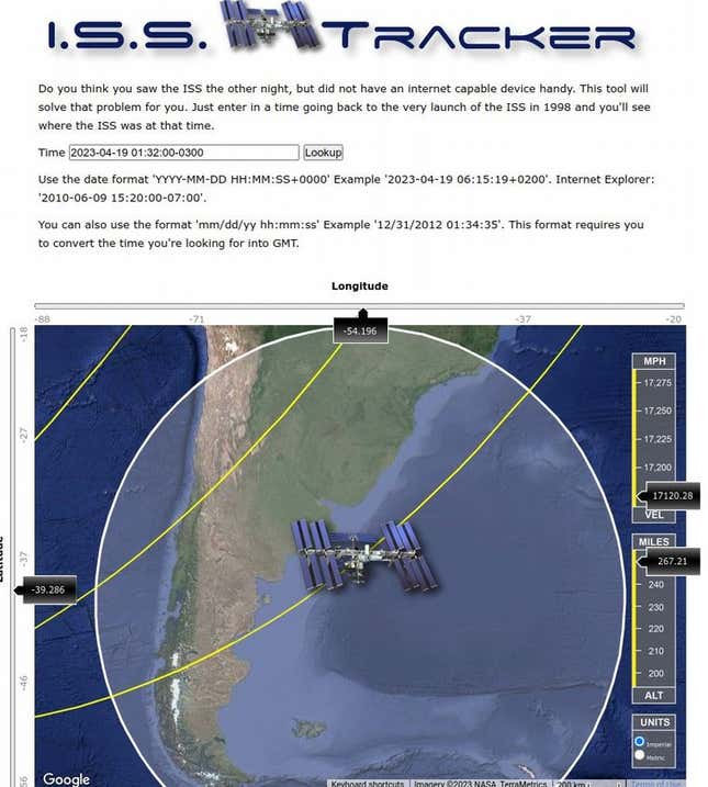 The ISS was flying over Argentina at the time of the incident.