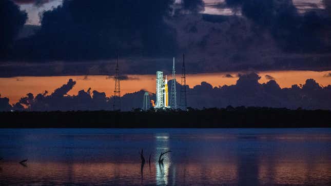 SLS on the launch pad at Kennedy Space Center in Florida. 
