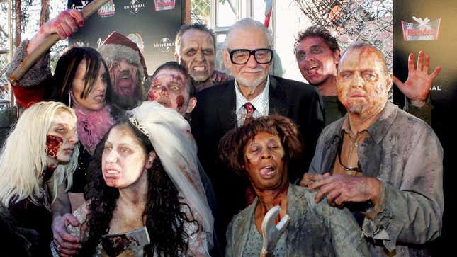 George A. Romero surrounded by zombies at the 2005 premiere of Land of the Dead.