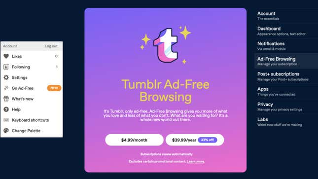Image for article titled You Can Make the Bizarre Ads on Tumblr Disappear, for a Price