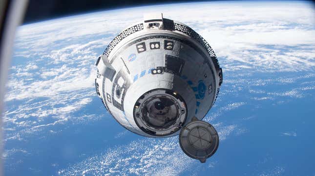 Boeing’s CST-100 Starliner crew ship approaching the ISS for the Orbital Flight Test-2 mission in May 2022.