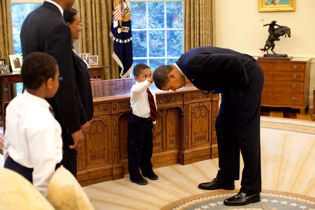 Five-year-old Jacob Philadelphia meets President Barack Obama in the Oval Office of the White House on May 8, 2009. 