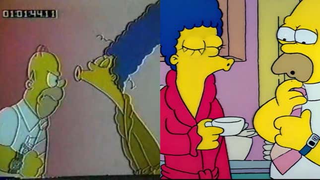 A la izquierda, una escena del episodio piloto de Los Simpson. A la derecha, la misma escena reanimada