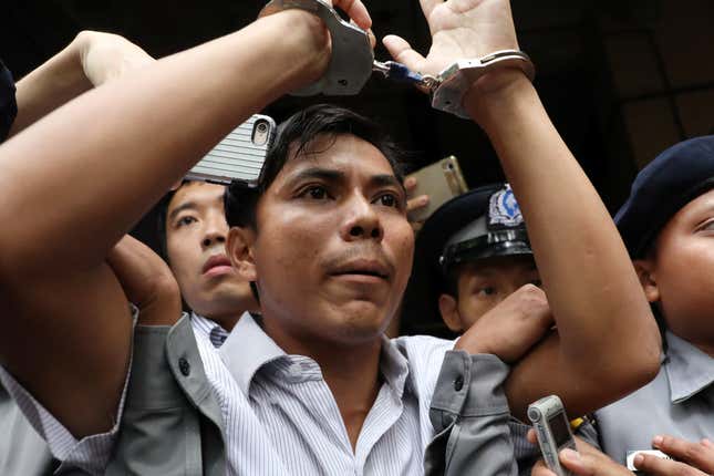 Reuters journalists Kyaw Soe Oo leaves after listening to the verdict at Insein court in Yangon, Myanmar, September 3, 2018. REUTERS/Ann Wang - RC1AF6D4AA80