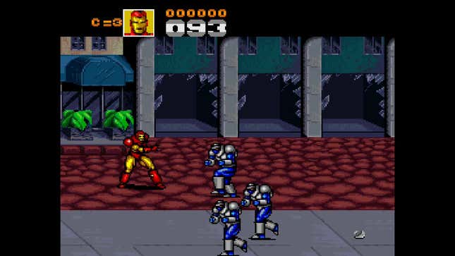 A screenshot from Captain America and the Avengers on the Super Nintendo.
