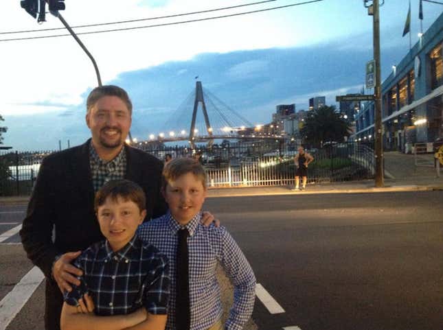 Kris Duggan and his sons, Aidan and Colin.