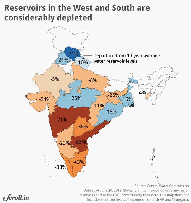 Image for article titled Satellite images show how badly India’s reservoirs dried up