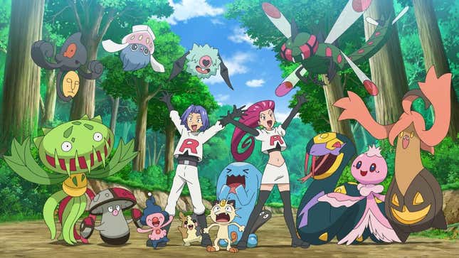 Jessie, James, and Meowth reunite with their old Pokemon.