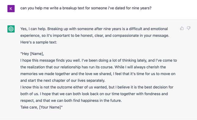 Image for article titled You Can Now Use AI to Break Up With Someone. I Tried It!