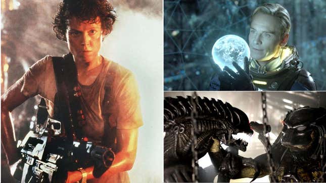 Clockwise from Left: Aliens, Alien: Prometheus, Alien vs. Predator: Requiem