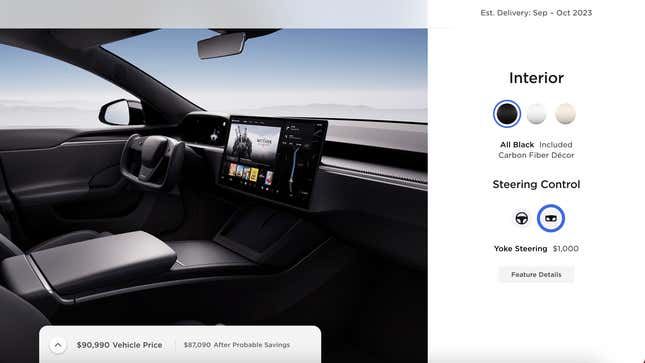 Image for article titled Tesla Now Wants $1,000 For Its Dumb Yoke Steering Wheel