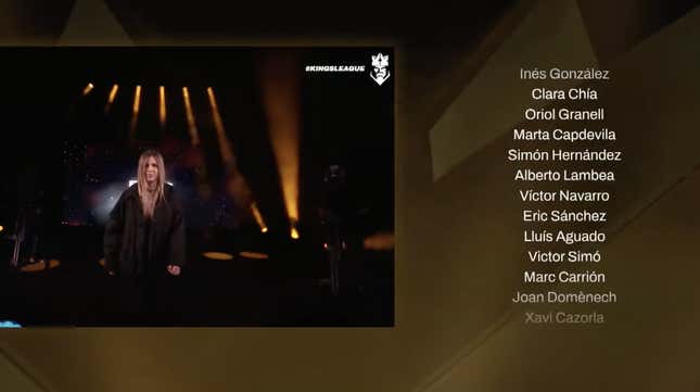 A screenshot of the Kings League accumulation   credits. Clara Chia, Piqué's caller   girlfriend, is credited.