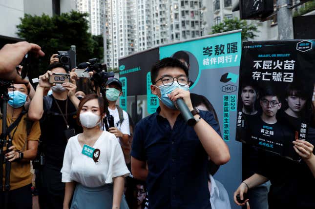 Jailed activist Joshua Wong also cited the “ballot or bullet” phrase during their political campaigning in 2020, as seen in his campaign banners.