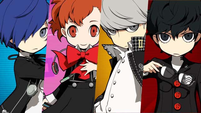 Persona Q2 heroes gawk at the 3DS apocalypse sale. 