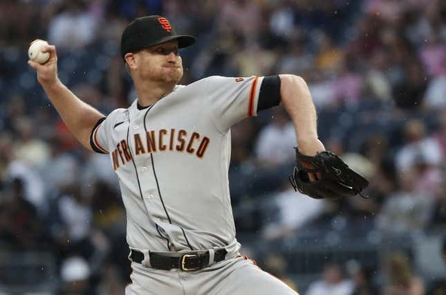 Jul 15, 2023; Pittsburgh, Pennsylvania, USA; San Francisco Giants starting pitcher Alex Cobb (38) delivers against the Pittsburgh Pirates during the first inning at PNC Park.