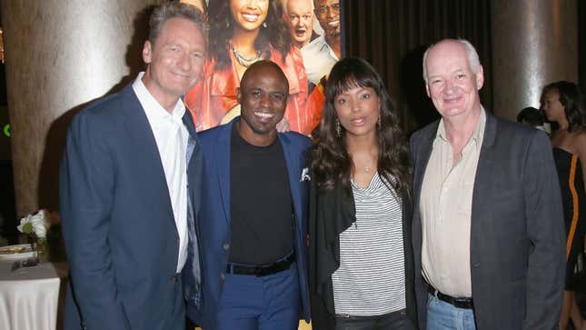Ryan Stiles, Wayne Brady, Aisha Tyler, and Colin Mochrie promoting Whose Line Is It Anyway? in 2013