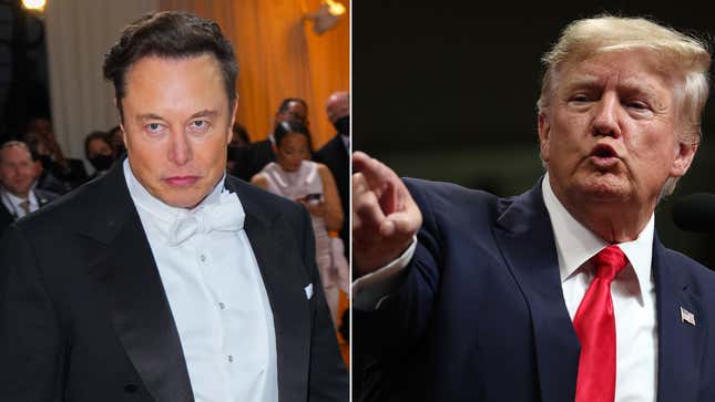 Image for article titled Trump and Elon Musk Were Actually Feuding Long Before Vaguely Homoerotic Social Media Fight