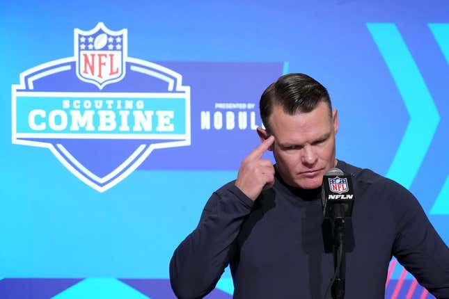 Mar 1, 2023; Indianapolis, IN, USA; Indianapolis Colts general manager Chris Ballard during the NFL Scouting Combine at the Indiana Convention Center.