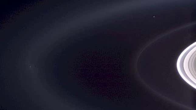 A photo of Earth taken from beyond the orbit of Neptune by Voyager 1. 
