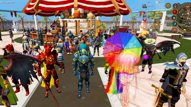That’s my character, in the blue armor, hanging out at the Grand Exchange.