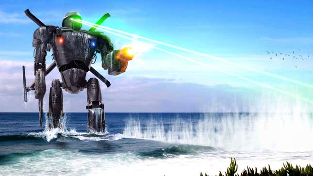 Image for article titled Gigantic L.A. Police Robot Rises From Ocean To Chase Homeless Child From Park