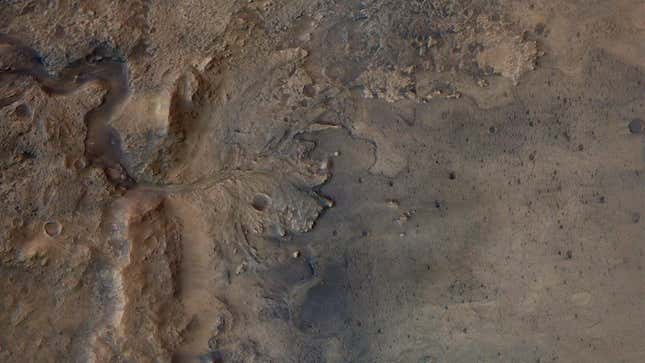 An ancient river delta flowing into Mars' Jezero Crater.