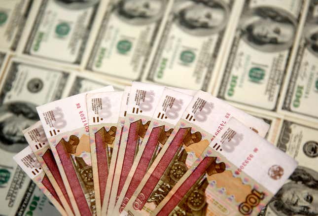 The ruble falls to its lowest in a year as sanctions crush the Russian economy
