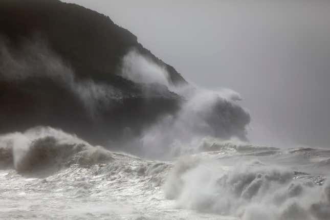 Waves crash against the rocks outside Horta, in the Portuguese island of Faial, on Oct. 2.
