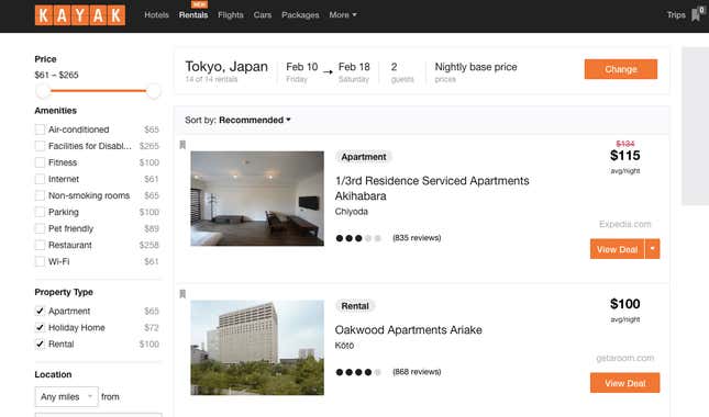 Image for article titled Kayak is quietly testing out its answer to Airbnb
