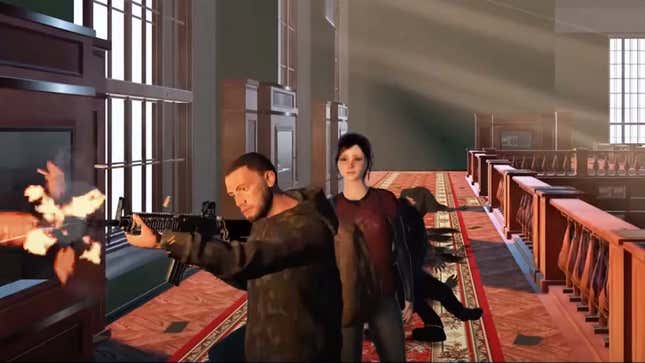 A screenshot from The Last Hope shows two characters standing in a library. 