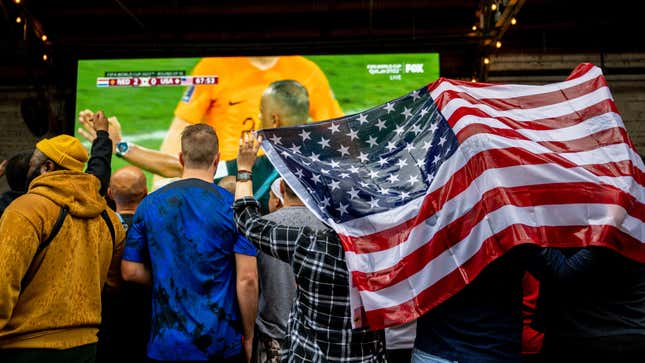 U.S. football fans watch the world cup in the U.S. team’s game against the Netherlands.