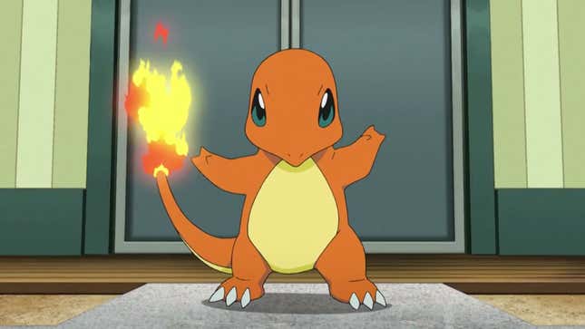 Charmander is seen standing at the ready for a battle.