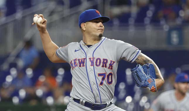 Sep 18, 2023; Miami, Florida, USA; New York Mets starting pitcher Jose Butto (70) pitches against the Miami Marlins during the first inning at loanDepot Park.