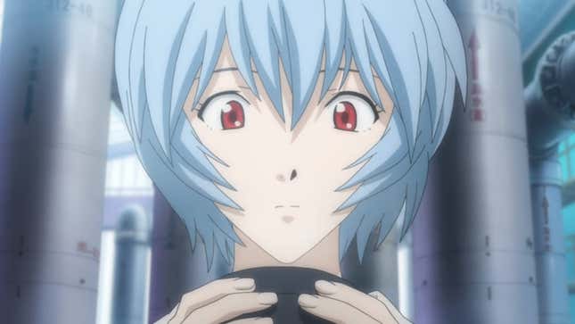 A still shows Rei Ayanami trying Shinji Ikari's soup in Evangelion: 2.0 You Can (Not) Advance.
