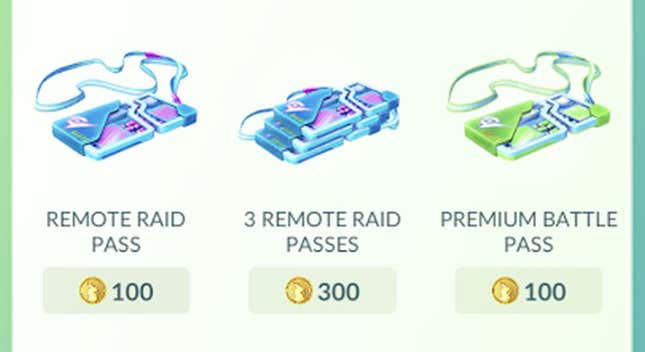 Remote Raid Passes in the Pokemon GO in-game store.